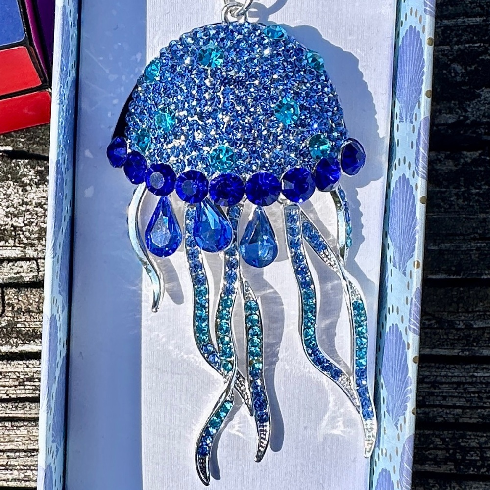 Blue and Silver Jellyfish Pendant Necklace